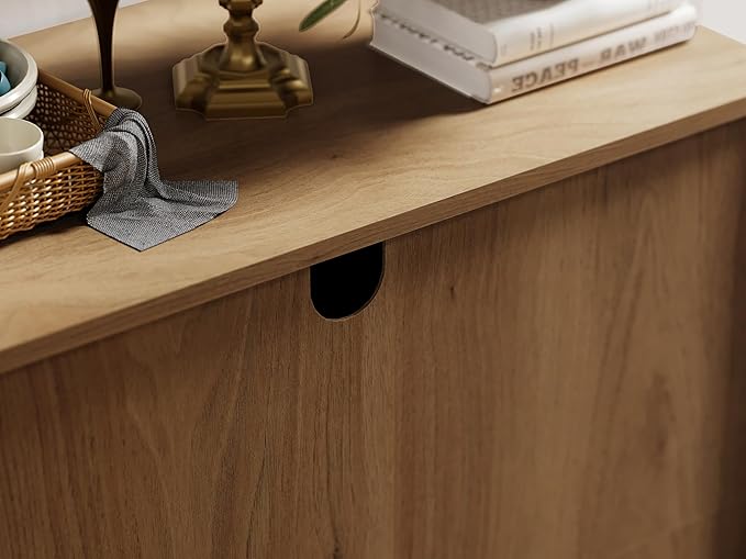 Buffet Sideboard Cabinet Farmhouse Modern Storage Cabinet with Adjustable Shelves for Kitchen, Coffee Bar, Living Room, Oak
