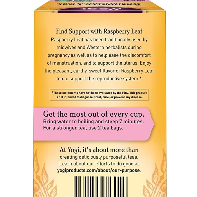 Yogi Tea Organic Raspberry Leaf Tea - 16 Tea Bags per Pack (4 Packs) - Caffeine-Free, Aids Discomfort of Menstruation - Made from Raspberry Leaves