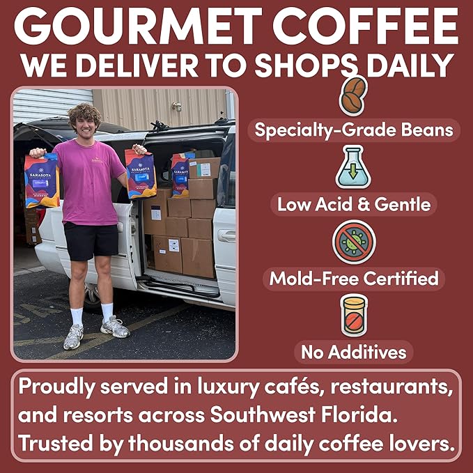 Sarasota Coffee Whole Bean Hazelnut | Medium Roast Gourmet Flavored Coffee Beans | Low Acid, Mold Free, Specialty Grade Bulk Beans | 5lb (80 oz)