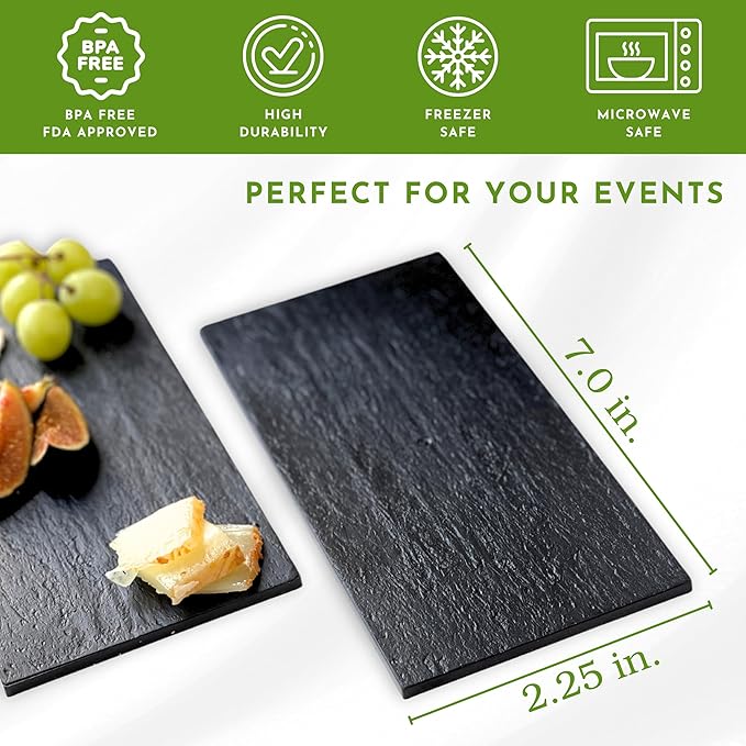 36ct Small 7" Rectangular Black Serving Tray | Mini Plastic Plates Dessert Table Display Set | Black Dinnerware Disposable Plates | Serving Platter for Mini Dessert & Mini Appetizer Plates | CMJJ