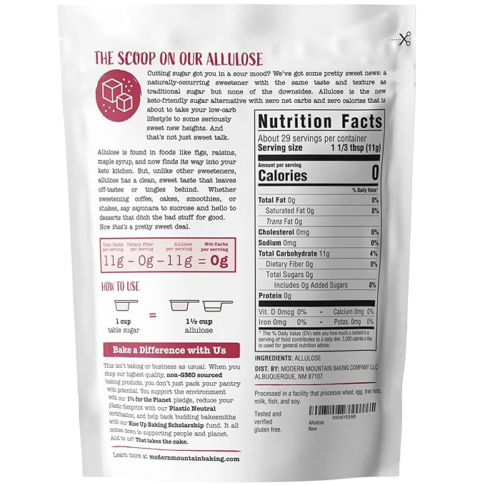 Allulose Sweetener (11.3oz) Keto Sugar Substitute, 0g Net Carbs, Zero Calorie Sweetener, Tastes and Behaves Like Sugar, Premium Quality, Perfect for Keto Baking, Tested and Verified Gluten Free, Non-GMO Sourced, No Erythritol