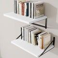 Deep Wall Shelves 16"W x 12"D Engineered Wood Floating Shelves for Wall, Sturdy Metal Bracket Bookshelves Home Decor Storage for Living Room Bedroom Bathroom Kitchen, Set of 2, White Finish