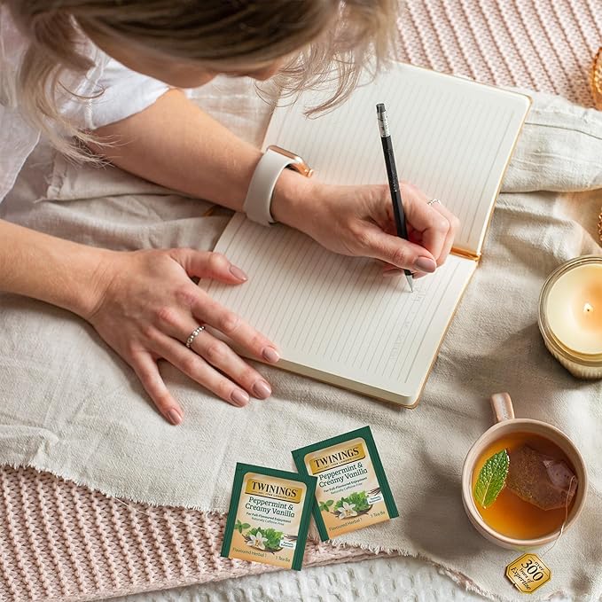 Twinings Peppermint & Creamy Vanilla Herbal Tea Individually Wrapped Bags, 20 Count (Pack of 6), Formerly Buttermint, Naturally Caffeine-Free, Enjoy Hot or Iced, 120 Teabags