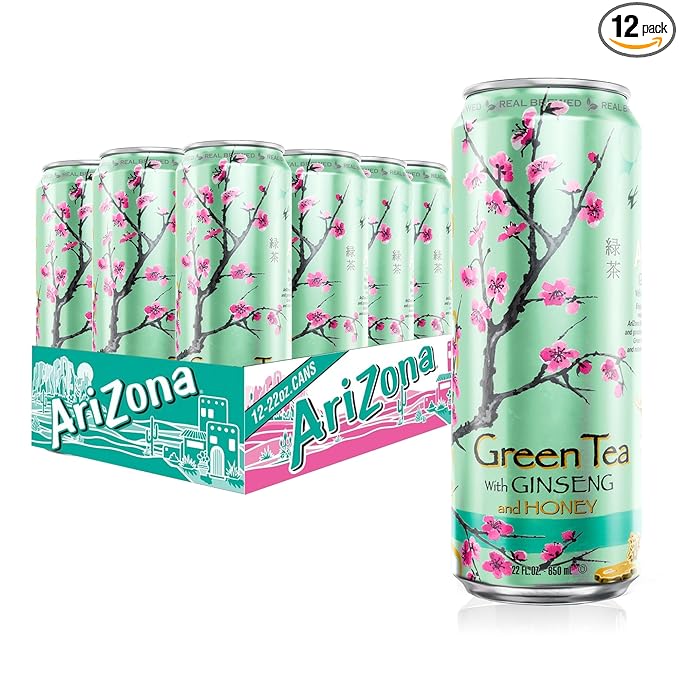 AriZona Green Tea with Ginseng and Honey - Big Can, 22 Fl Oz (Pack of 12)