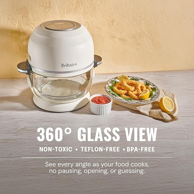 Non-Toxic Air Fryer - Glass AirFryer 5 Quart w/ 360 Visibility, Self-Cleaning, 400F Vortex Air Fryer for Even Cooking, BPA-Free Teflon Free, 6-in-1 Functions, Rotisserie, Roast, Bake, Glass