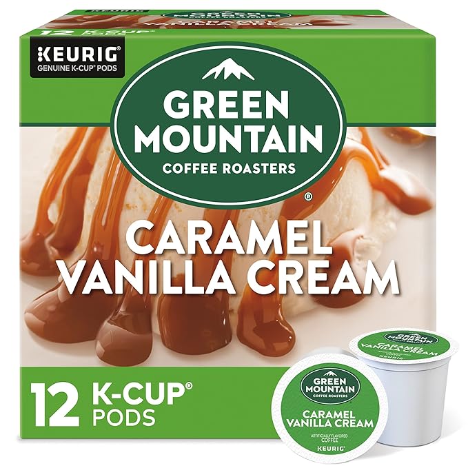 Green Mountain Coffee Roasters Caramel Vanilla Cream Keurig Single-Serve K-Cup pods, Light Roast Coffee, 12 Count