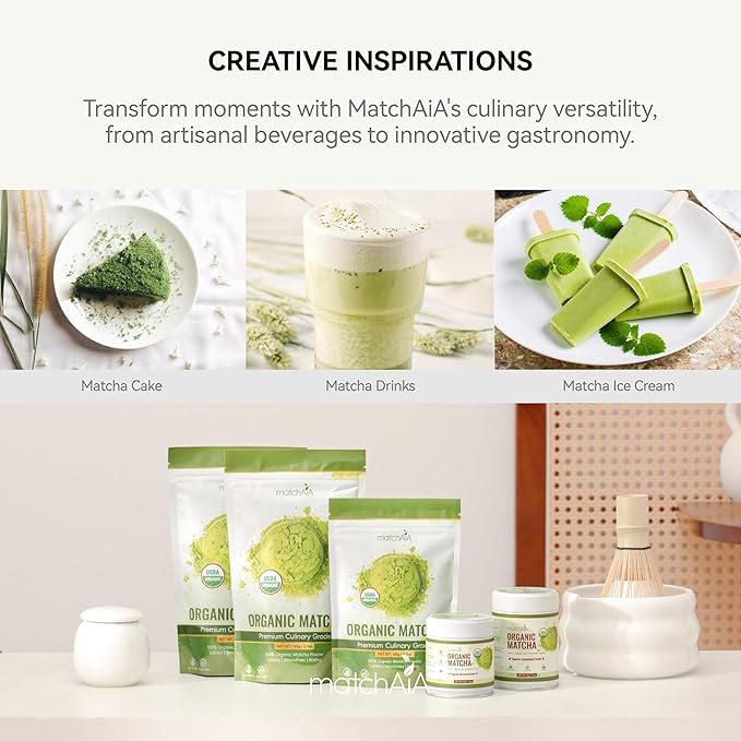 MatchAiA Organic Ceremonial Matcha Green Tea Powder - Superior Ceremonial Grade, First Spring Harvest, USDA Certified, 100% Pure - Sugar Free, Gluten Free (60g / 2.1oz Tin)