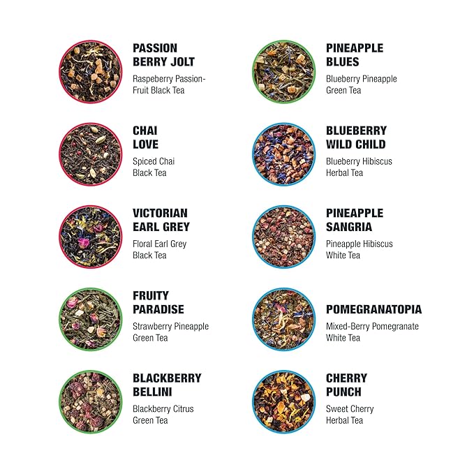 Tiesta Tea - Discovery Sampler Dry Flight Set - High to No Caffeine Loose Leaf Tea Variety Pack, Hot & Iced Brews Up to 200 Cups with Green, Herbal, Black & Chai Blends, 20 Resealable Sample Pouches