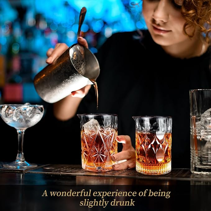 24 Oz Cocktail Mixing Glass Stirring Glasses for Whiskey Cocktail Mixing Shaker Glass Martini Old Fashioned Crystal Bar Set 700ml 2PCS (X-shape/Snowflakes)