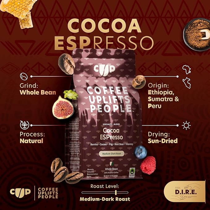 Coffee Uplifts People Cocoa Espresso Whole Bean Coffee, 12 Oz