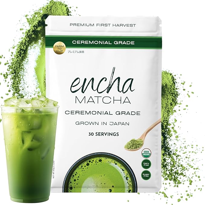 Encha Ceremonial Grade Matcha Powder, Organic First Harvest Japanese Matcha Green Tea, Matcha Tea From Uji, Japan (30g/1.06oz)