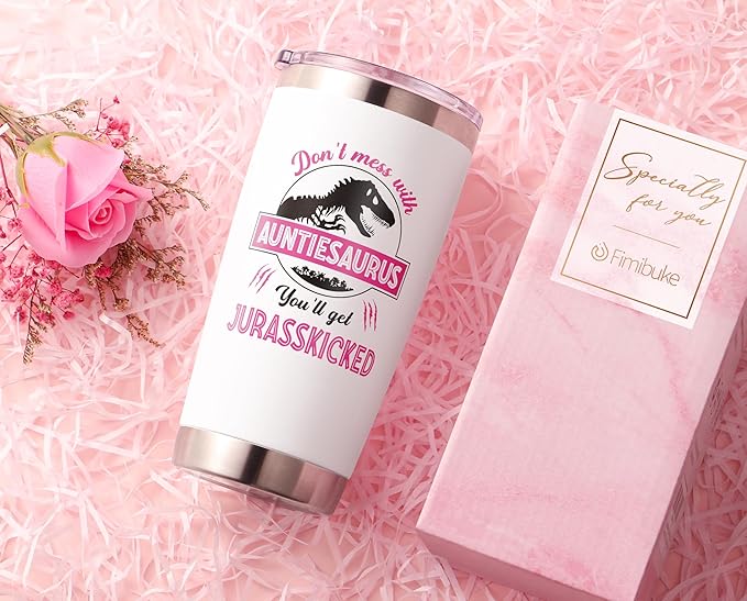 Aunt Gifts, Christmas Gift from Niece Nephew, 20 OZ Tumbler Best Aunts Gifts for Auntie, Auntiesaurus Insulated Cup with Lid Unique Funny Birthday Xmas Gift for Women, New Auntie, Aunt to Be
