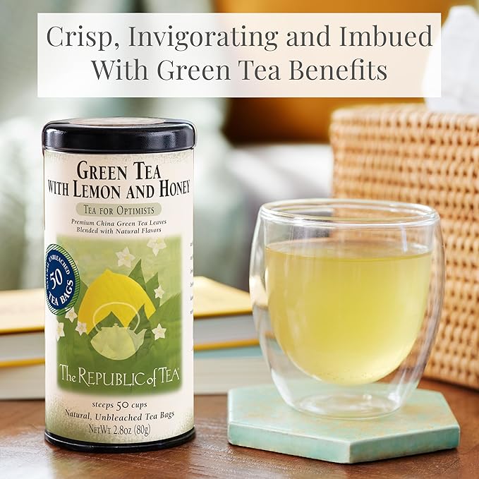 The Republic of Tea – Green Tea with Lemon and Honey Tea Bags, Low Caffeine, 50 Servings