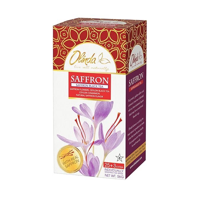 Olinda Saffron Black Tea Organic Ceylon Tea Cinnamon Naturally Caffeinated Aromatic Herbal Tea For Women 28 Tea Bags