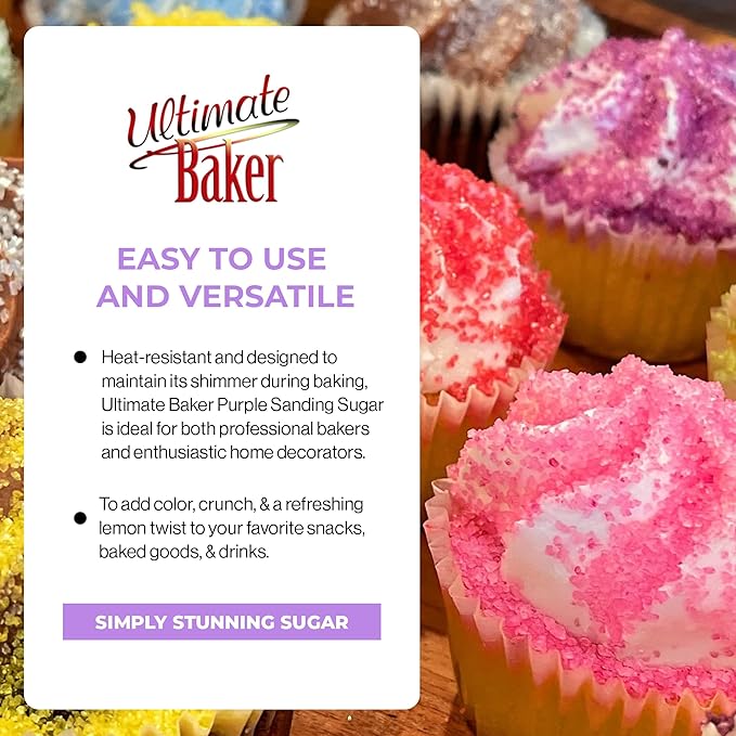 Ultimate Baker - Sanding Sugar, Purple - Vibrant, Naturally Colored Baking & Decorating Sugar, Perfect for Sprinkling on Cakes, Desserts & Confections, Medium Crystal - 8oz