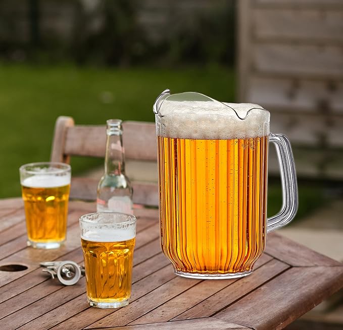 Amazing Abby - Cheerly Beerly - 2-Pack Unbreakable Plastic Beer Pitcher (60 oz), Restaurant-Grade Polycarbonate Beverage Dispenser with Pour Spout, Dishwasher-Safe, Great for Beer, Sangria, and More