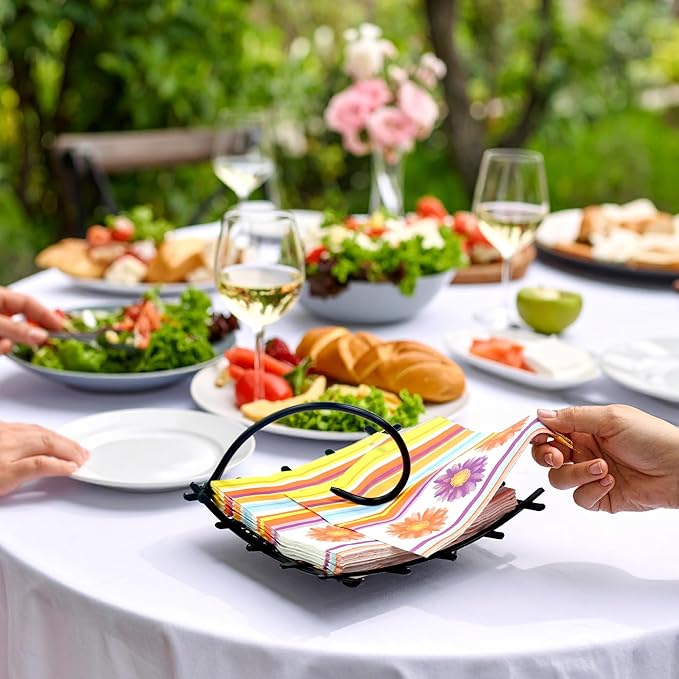 Amazing Abby Steel Luncheon Napkin Holder (8"x8") (1-Pack), Heavy-Duty Metal Napkin Dispenser with Weighted Arm and Non-Slip Pads, Great for Kitchen Counter, Dining Table, Outdoors, Picnics, and More
