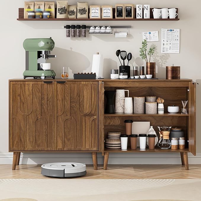 Sideboard Buffet Cabinet with Storage, Kitchen Storage Cabinet with 2 Doors, Walnut Coffee Bar Sideboard Cupboard, for Living Room, Hallway