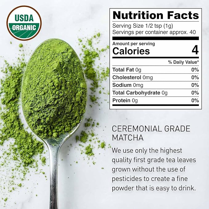 35°N MATCHA Organic Ceremonial Grade Matcha Powder, USDA Certified, 100% Pure Green Tea, First Harvest, No Additives, High in Antioxidants, L-Theanine & EGCG, Smooth Taste for Lattes & Baking, 1.4oz (40g)