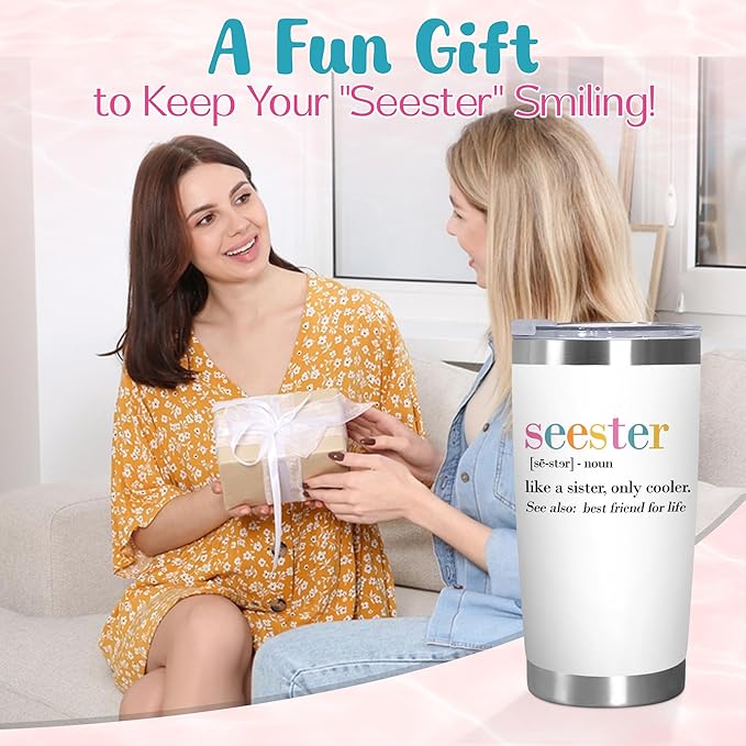 TEEZWONDER Christmas Sister Gifts for Women - Seester 20 oz Stainless Steel Insulated Coffee Tumbler with Lid - Big Sister Birthday Gifts for Girls, Graduation Gift for Her Women