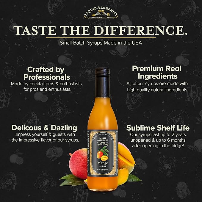 Liquid Alchemist Mango Syrup for Drinks - Real Ingredients Make our Mango Puree for Cocktails the Perfect Margarita Mix - Our Tropical Flavoring Syrup is Non-GMO & Vegan (12.7 oz)