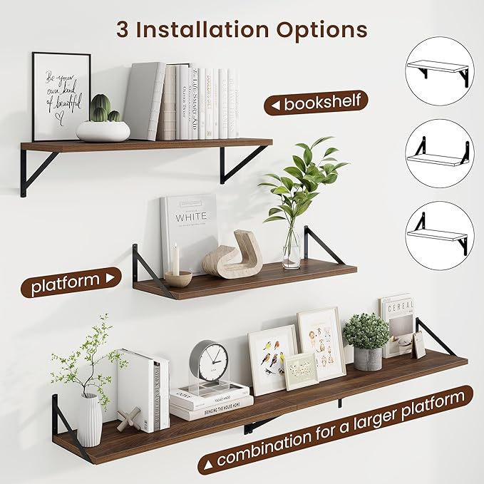 Axeman Deep Floating Shelves for Wall - 30 Inch Wide x 10 Inch Deep Floating Shelves Set of 2 -Walnut Wide Wall Shelves for Living Room Bathroom Bedroom