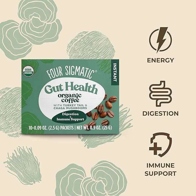 Four Sigmatic Organic Instant Coffee Powder | Mushroom Coffee Instant Mix with Cordyceps, Chaga and Eleuthero for Better Focus and Immune Support | 10 Packets