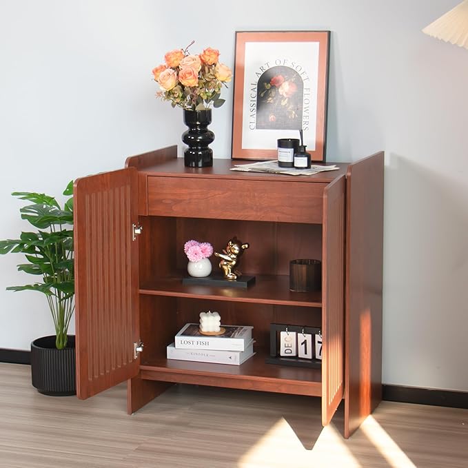 Buffet Cabinet with Storage with 2 Doors, Sideboard Coffee Bar Cabinet for Kitchen with Adjustable Shelf, Dining Room,Living Room(2, Walnut, 27.6''w)