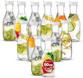 Party Bargains 50 oz. Plastic Carafe with Lids - Clear, 12 Count, White Flip Tab Lid Premium Quality & Heavy Duty Plastic Pitcher for Iced Tea, Powdered Juice, Cold Brew, Mimosa Bar
