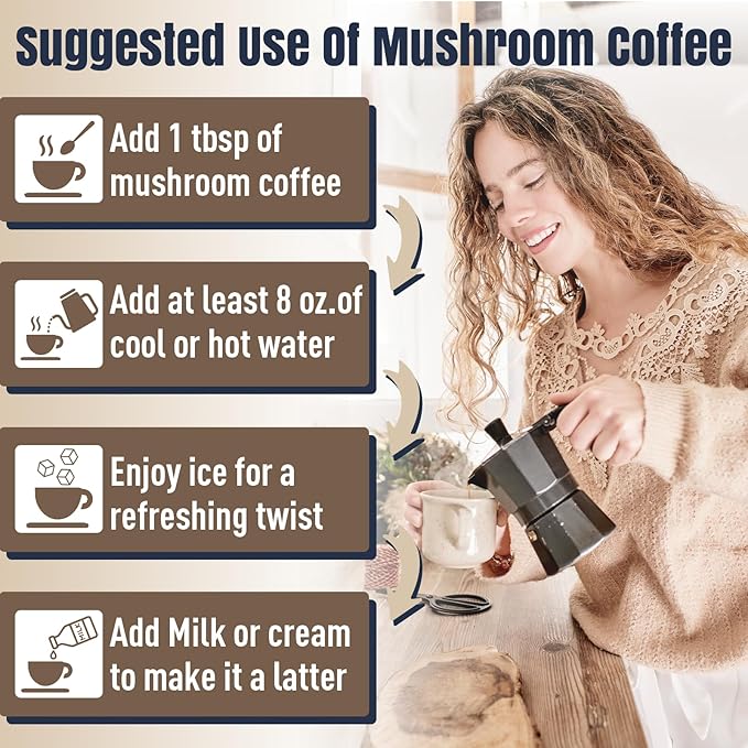 Mushroom Coffee, 11 Superfood Mushrooms includes Lion's Mane, Reishi, Chaga & Ashwagandha, Instant Mushroom Coffee Organic for Energy, Memory, Degestion & Detox, Low Caffeine & Sugar Free, 5.3oz