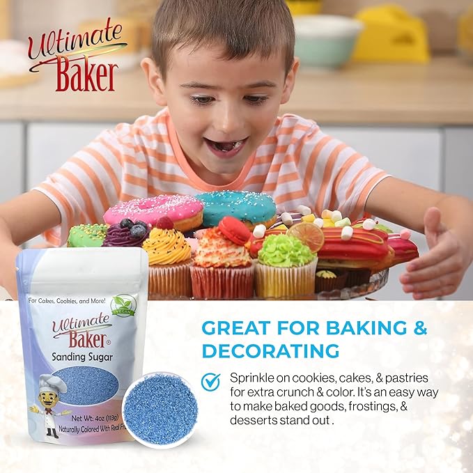 Ultimate Baker - Sanding Sugar, Sky Blue - Vibrant, Naturally Colored Baking & Decorating Sugar, Perfect for Sprinkling on Cakes, Desserts & Confections, Medium Crystal - 4oz