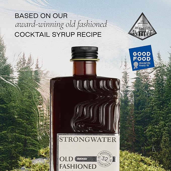 Strongwater Smoked Old Fashioned Craft Cocktail Mixer - Makes 32 Cocktails - Handcrafted Old Fashioned Syrup with Lapsang Souchong Tea, Sugar, Citrus & Cherry