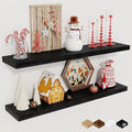 Fun Memories Floating Shelves for Wall, 30" Rustic Wood Deep Wall Mounted Shelves with Invisible Brackets for Decor & Storage, Floating Shelf for Living Room, Bathroom (Black, Set of 2)