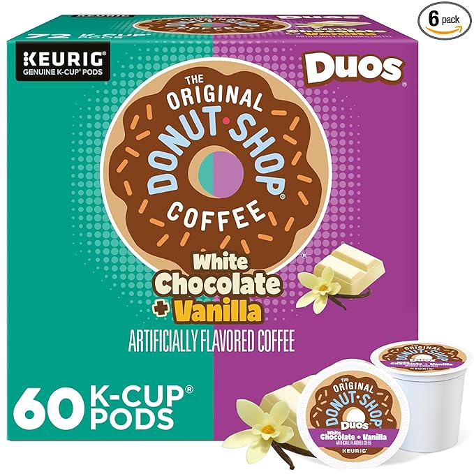 The Original Donut Shop Duos White Chocolate + Vanilla, Keurig Single Serve K-Cup pods, 60 Count (6 Packs of 10)