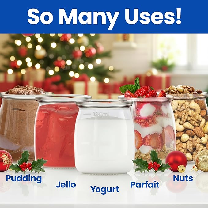 Ultimate Yogurt Jars - Make More Delicious Yogurt! 8 Count Small Glass Yogurt Cups With Lids - 100% BPA Free, Airtight & Dishwasher Safe! Perfect Containers for Yoghurt, Oatmeal, Pudding, or Jello