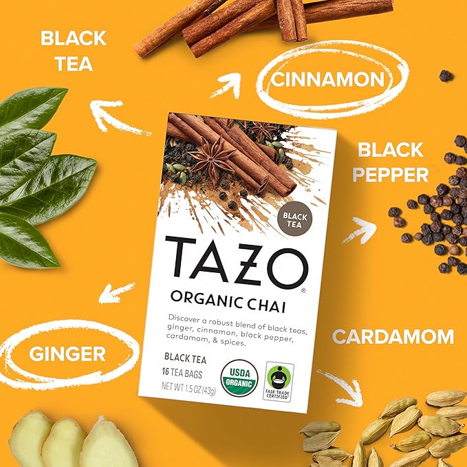 TAZO Tea Bags, Regenerative: Chai Organic Black Tea, & Organic Earl Grey 16CT (1ea) (Variety Pack)