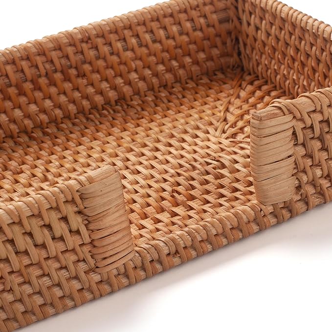 Rattan Napkin Holder Rectangle Woven Flat Napkin Basket Tray For Tables 9.5" x 5.5" x 2" (Rectangle)
