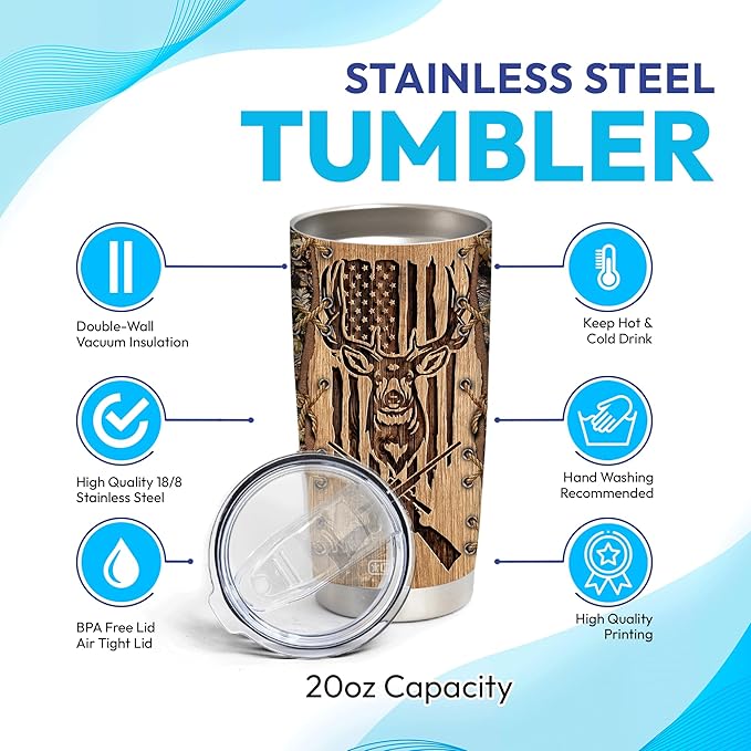Hyturtle Personalized Hunting Gifts For Men - Deer Hunting Tumbler 20Oz Travel Coffee Mug Stainless Steel- Fathers Day Gift For Dad Him Boy Husband From Son Wife- Birthday Christmas Gifts For Hunters
