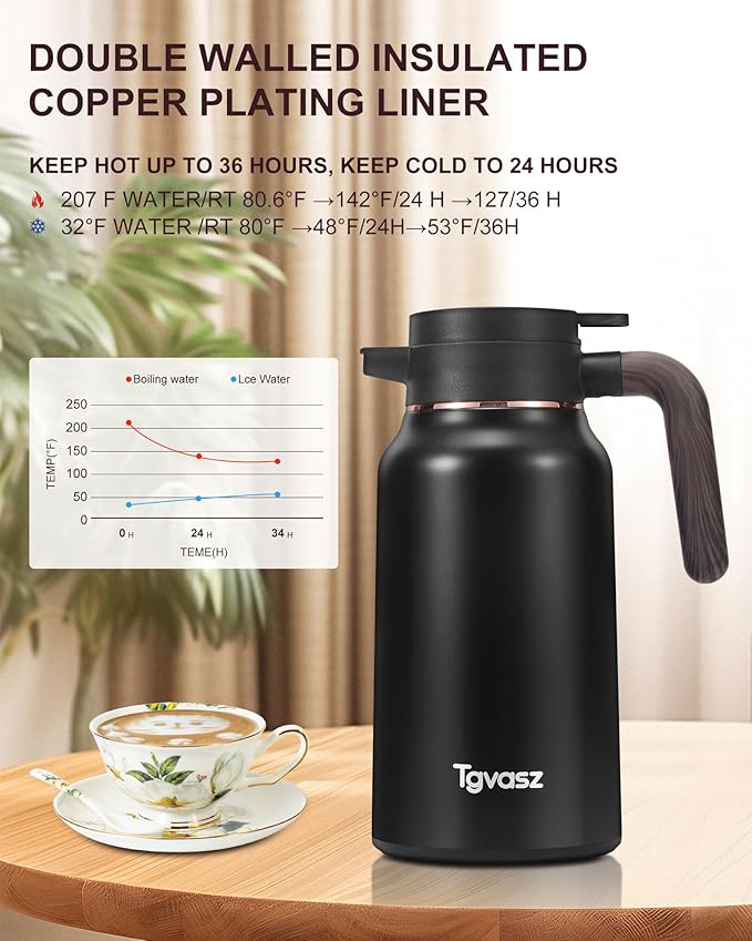 34 Oz Carafes for Hot Liquid, Stainless Steel Insulated Vacuum Thermal Coffee Carafes For Keeping Hot, 1 Liter Coffee Dispenser(silver)