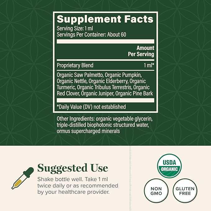 Global Healing Organic Prostate Health - Mens Health Supplement - Prostate Supplements Help Urinary Bladder Control, Frequent Urination Relief Reduces Bathroom Trips - 2 Fl Oz