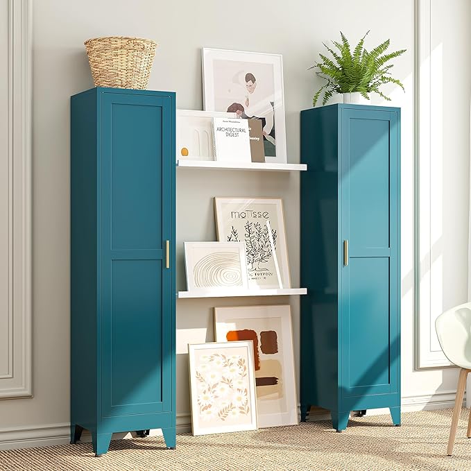 Tall Bathroom Storage Cabinet, 67" Narrow Metal Cabinets with One Door, Freestanding Tall Linen Cabinet, Skinny Metal Storage Locker for Home Office, Living Room