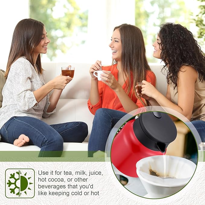 2 Pcs Thermal Coffee Carafe for Keeping Hot/Cold Stainless Steel Small Coffee Creamer Container Double Wall Vacuum Insulated Tea pot Beverage Dispenser for Milk Hot Chocolates(Red,27 oz)