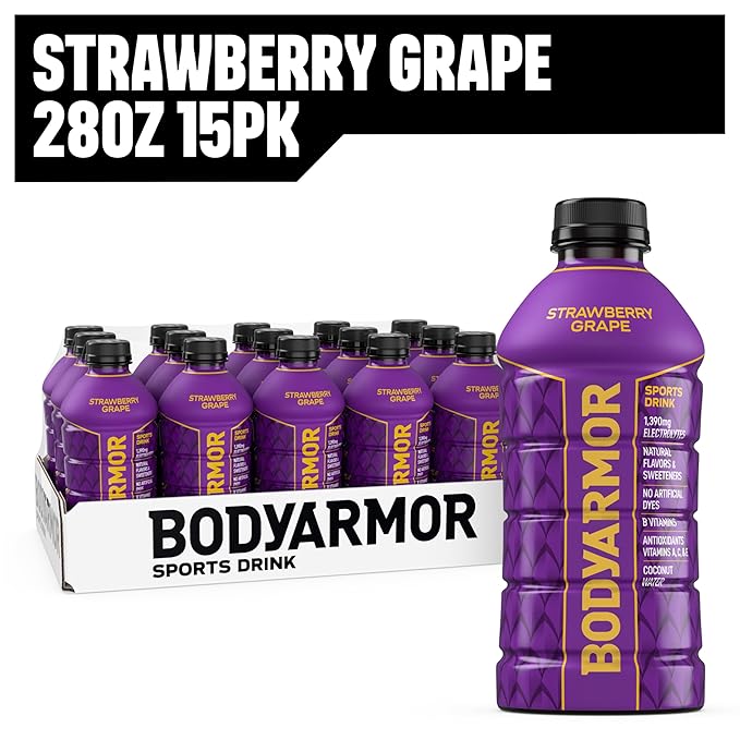 BODYARMOR Sports Drink, Strawberry Grape, Electrolyte Drink Hydration, 28 Fl Oz Bottles (15 Pack), Flavored Coconut Water with B Vitamins & Antioxidants