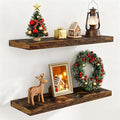 32 Inch Floating Shelves, Wall-Mounted Bathroom Shelves Set of 2, 9.3 Inch Deep Floating Shelf Bookshelf for Living Room, Bedroom, Heavy-Duty Deep Storage Shelf for Wall, Rustic Brown Color