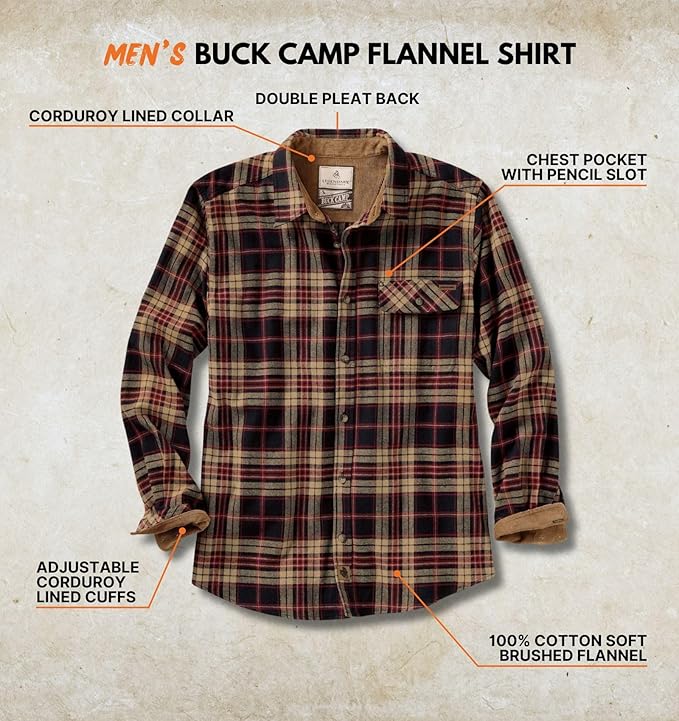 Legendary Whitetails Men's Flannel Shirt Long Sleeve Button Down 100% Cotton