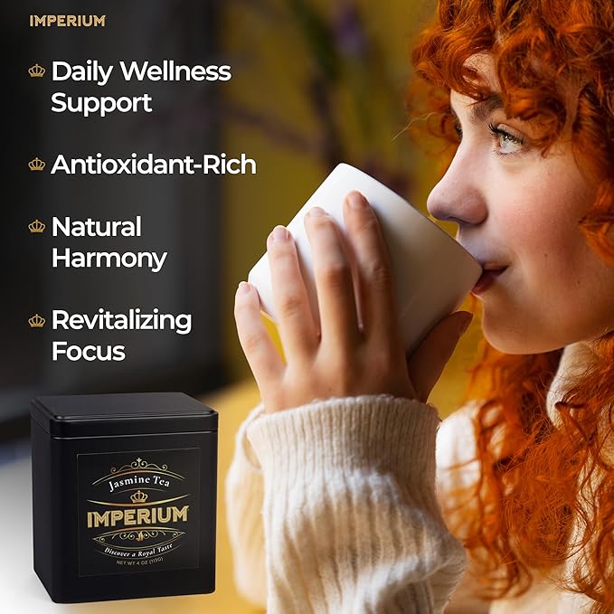 Imperium Spring Jasmine Green Tea Loose Leaf (4oz), Hand-Picked Premium Quality, Brews 100 Cups, Naturally Refreshing and Relaxation Beverage, Delicate Floral Aroma, Smooth and Soothing Finish
