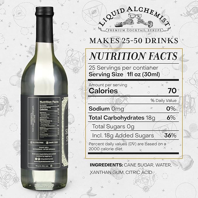Liquid Alchemist Simple Syrup for Cocktails - Real Ingredients Make our Simple Sugar Syrup the Perfect Old Fashioned Mix - Non-GMO, Gluten Free & Vegan (25.4 oz)