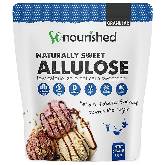 So Nourished Allulose Sweetener Granular - Keto Sugar Substitute - 0 Calorie, 0 Net Carb, Non-GMO (5 lb / 80oz)