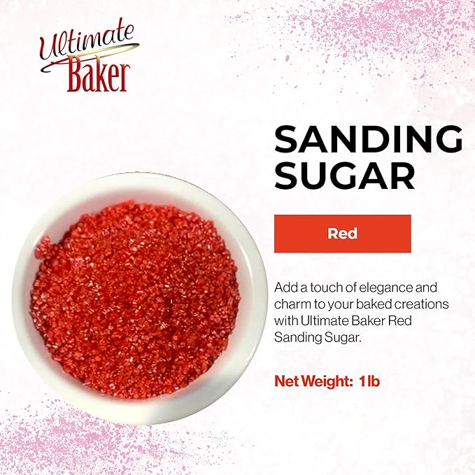 Ultimate Baker - Sanding Sugar, Red - Vibrant, Naturally Colored Baking & Decorating Sugar, Perfect for Sprinkling on Cakes, Desserts & Ice Cream, Medium Crystal - 16oz