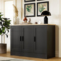 Anystyle 43" Black Buffet Cabinet with Black Handles, Small Kitchen Sideboard with 3 Doors & Adjustable Shelves, Modern Entryway Credenza & TV Console Table for Living Room, Dining Room